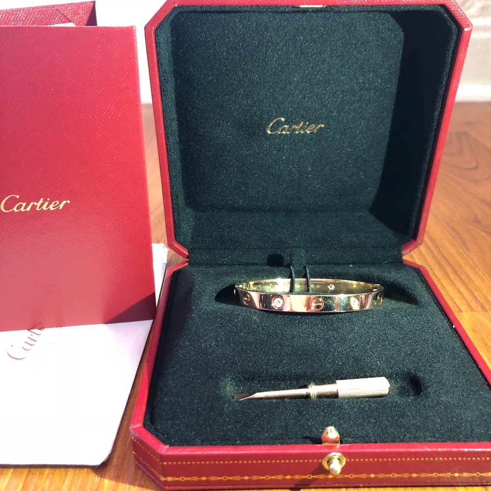 Cartier yellow gold love bracelet w diamonds